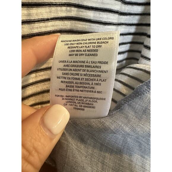 Anthropologie Deletta Babydoll Tunic Size S Striped Chambray Cap Sleeve Top - Picture 7 of 10